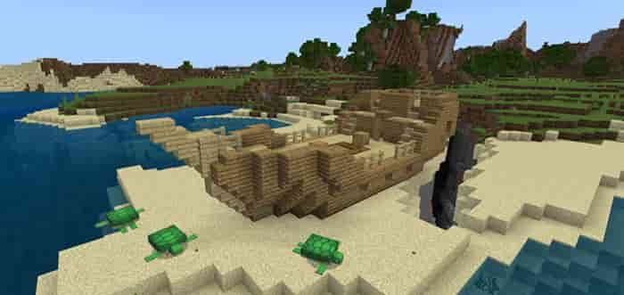 SIDE ON shipwreck on land in MINECRAFT Minecraft PE / Bedrock [xfgiven_vers]