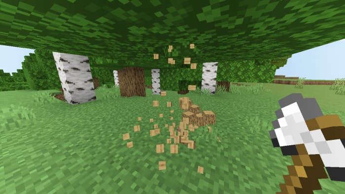 Cut down a complete tree in Minecraft PE (Bedrock)