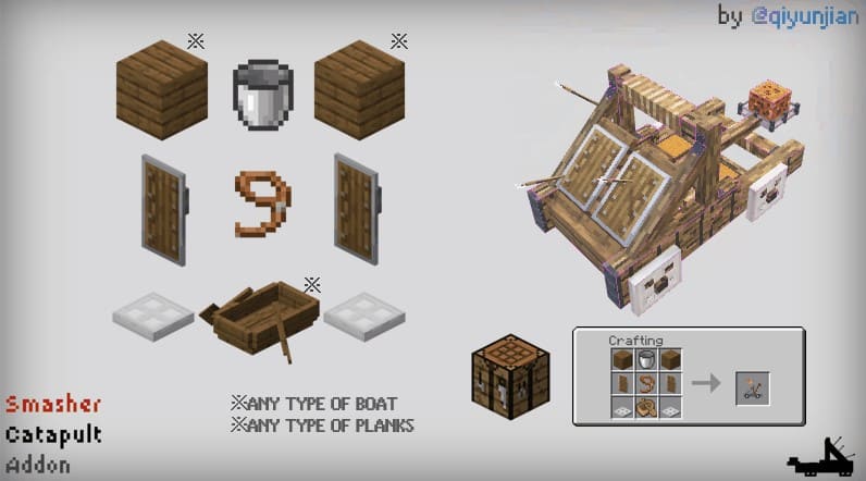 Crafting Catapult in Minecraft PE (Bedrock)