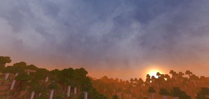 Beautiful sunset in Minecraft PE (Bedrock)