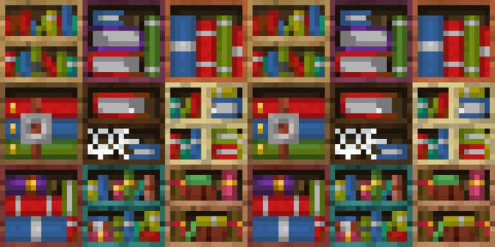 Resourcespac: Types of Bookshelves [1.19+] Minecraft PE / Bedrock [xfgiven_vers]