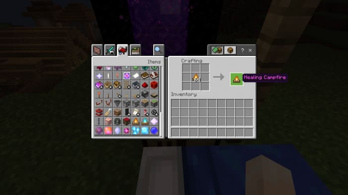 Crafting a healing campfire in Minecraft PE (Bedrock)