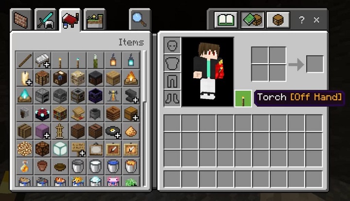 Torch in the left hand in Minecraft PE (Bedrock)