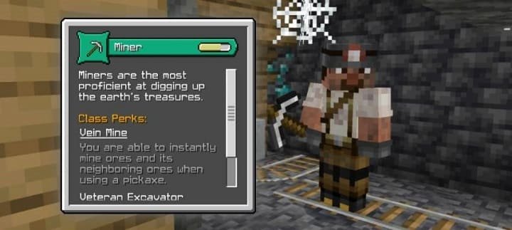 Характеристика Шахтер из мода Классы персонажа для Майнкрафт ПЕ (Бедрок)