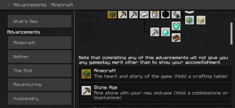 Menu Achievements in Minecraft PE