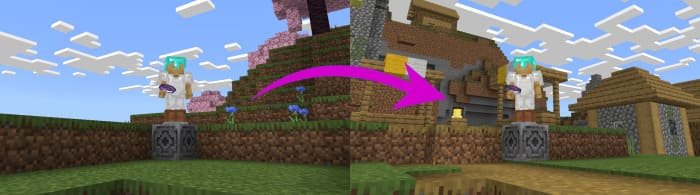 Демонстрация работы телепортации из мода Телепортация по компасу для Майнкрафт ПЕ (Бедрок)