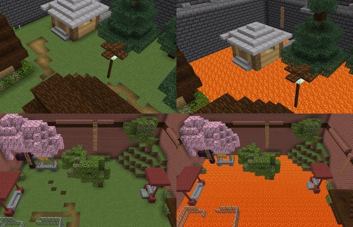 Демонстрация карты ПвП в лаве для Майнкрафт ПЕ (Бедрок)