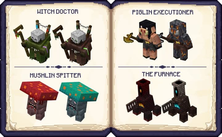 Examples of Nether mobs in Minecraft PE (Bedrock)