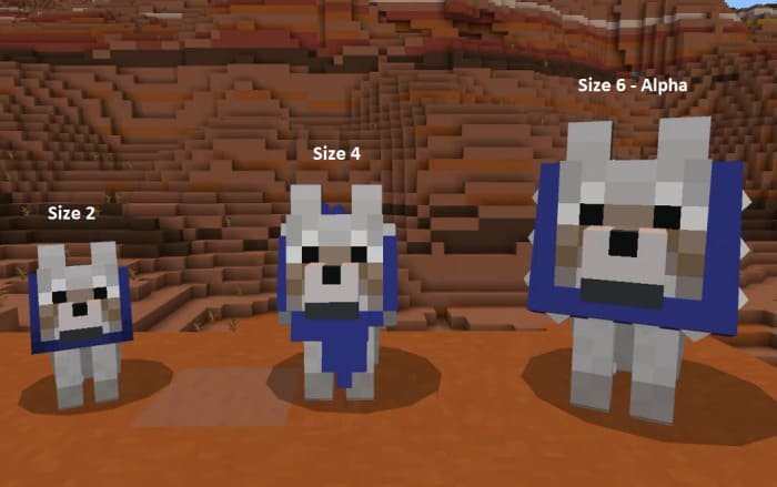 Different wolf sizes from the mod for Minecraft PE (Bedrock)