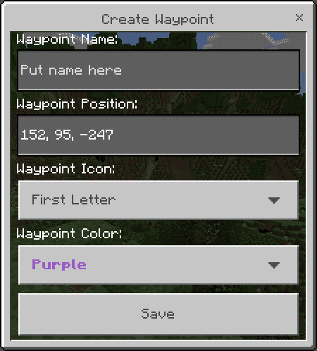 Waypoint Creation Menu in Minecraft PE (Bedrock)