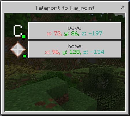 Waypoint Teleportation Interface in Minecraft PE (Bedrock)