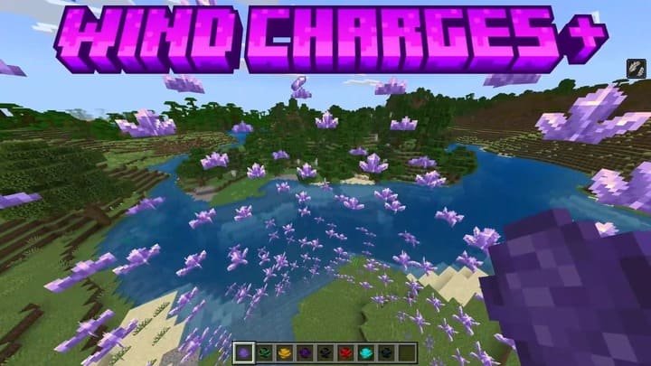 Visual effects from wind charges in Minecraft PE (Bedrock)