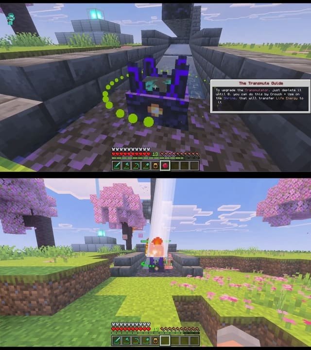 Upgrading the Transmutator inside the Shrine in Minecraft PE (Bedrock)