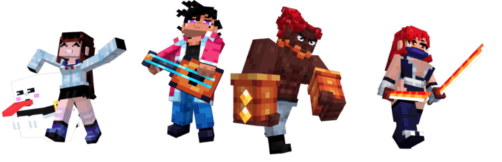 Hero party from the RPG Party mod in Minecraft PE (Bedrock)