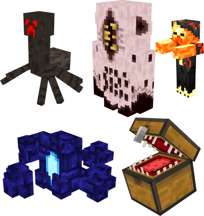 New mobs in the 11 Cave Biomes mod for Minecraft PE (Bedrock)