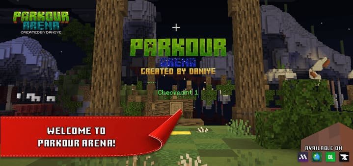 Стартовая зона карты Паркур арена в Minecraft PE (Bedrock)