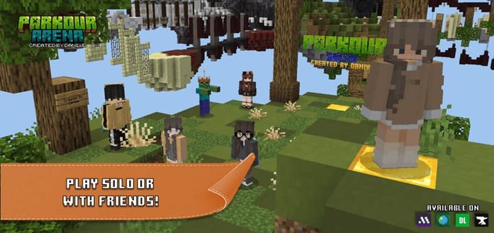 Мультиплеерная гонка на карте Паркур арена в Minecraft PE (Bedrock)