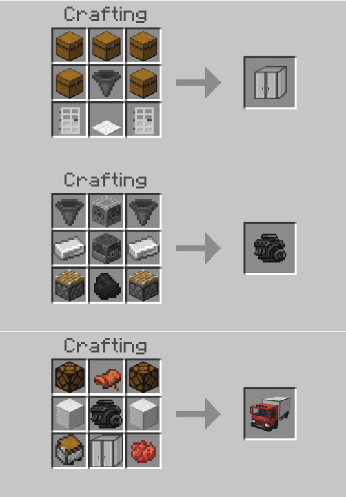 Рецепты крафта компонентов грузовика в Майнкрафт ПЕ (Бедрок)